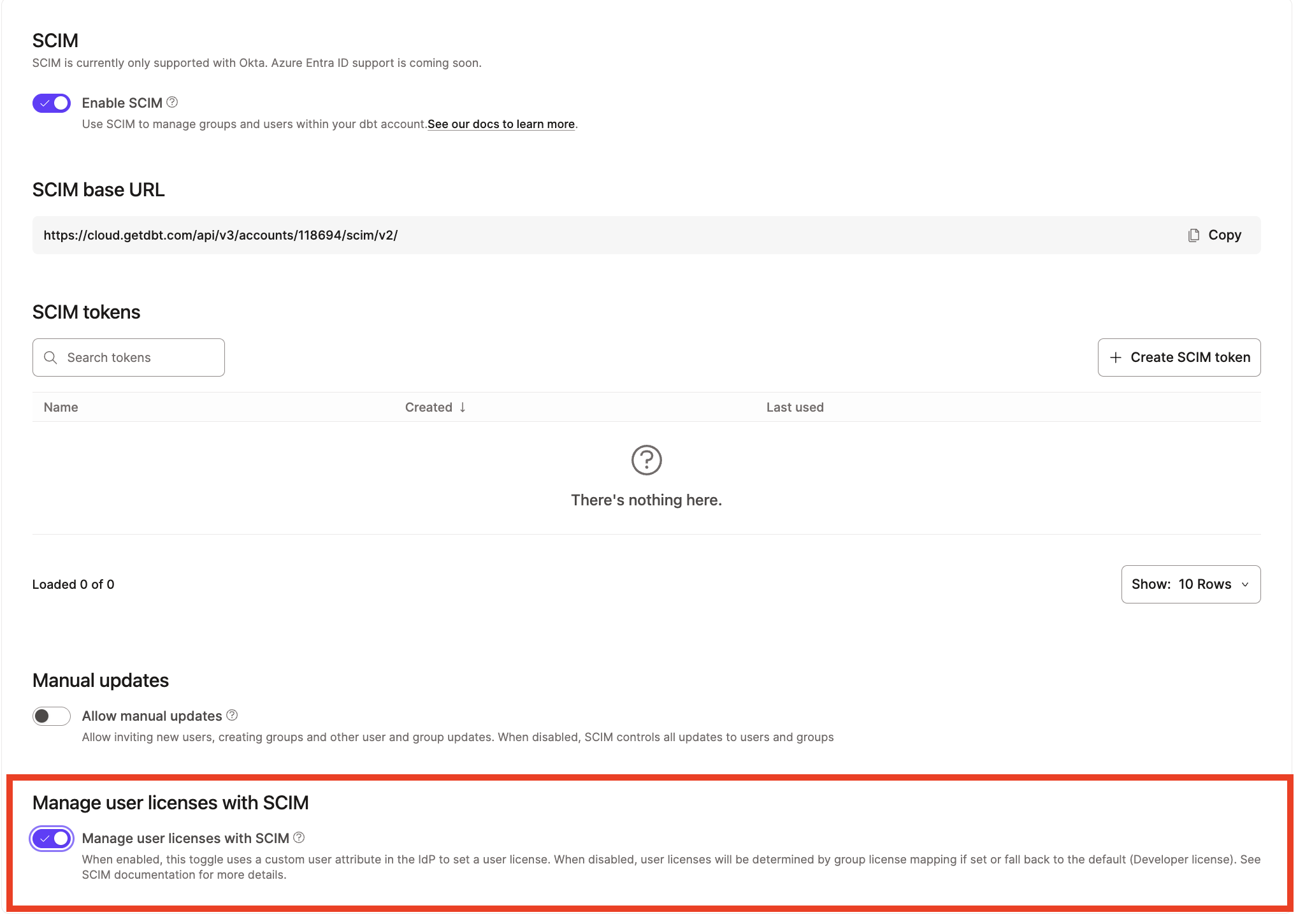 Enable SCIM managed user license distribution.